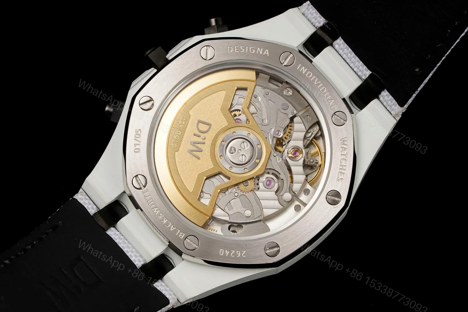 View 9 of Audemars Piguet Replica Royal Oak Chronograph 42MM Premium Carbon Bezel White Strap Edition AP-RO-CB-WHT-42