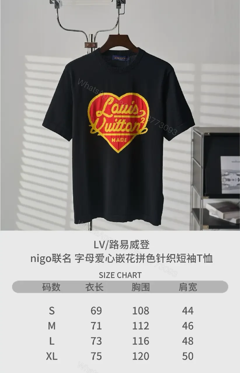 View 8 of Black Embroidered Heart Crewneck T-Shirt Louis Vuitton Logo Outline Feature