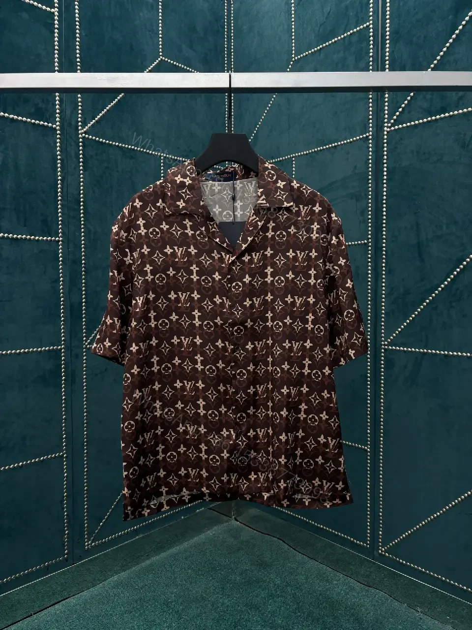 View 5 of Brown LV Monogram Short-Sleeve Shirt, Relaxed Button-Front Classic Style