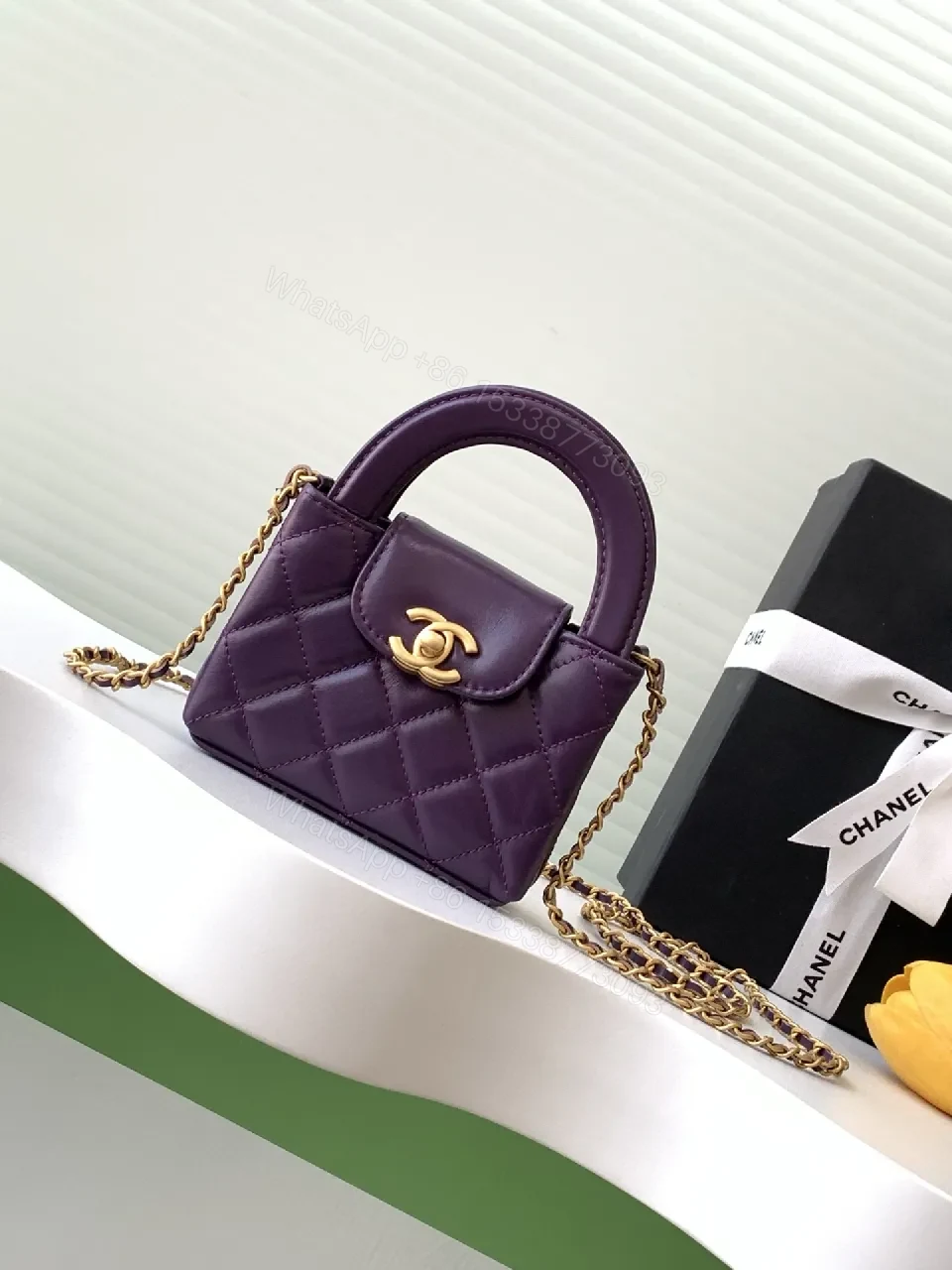 Purple Quilted Mini Bag with Gold Chain - Crossbody Style — view 1