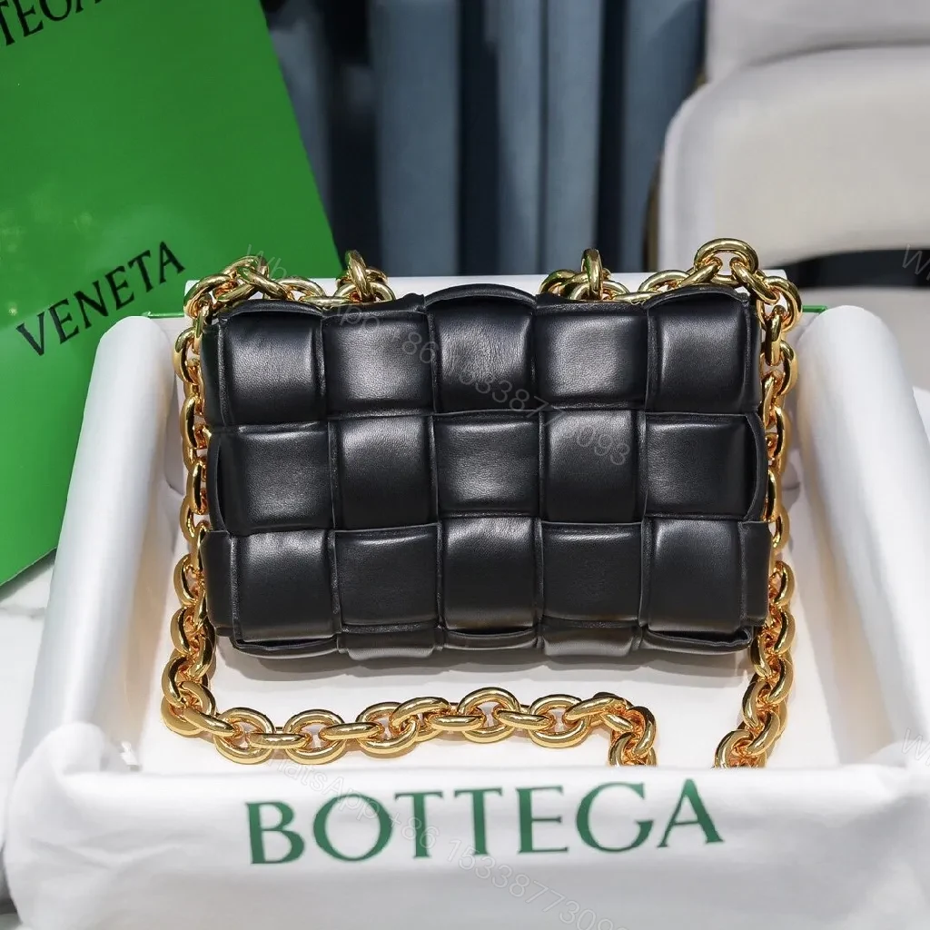 View 5 of Quilted Leather Bag with Gold Chain - Chic, Unisex Style