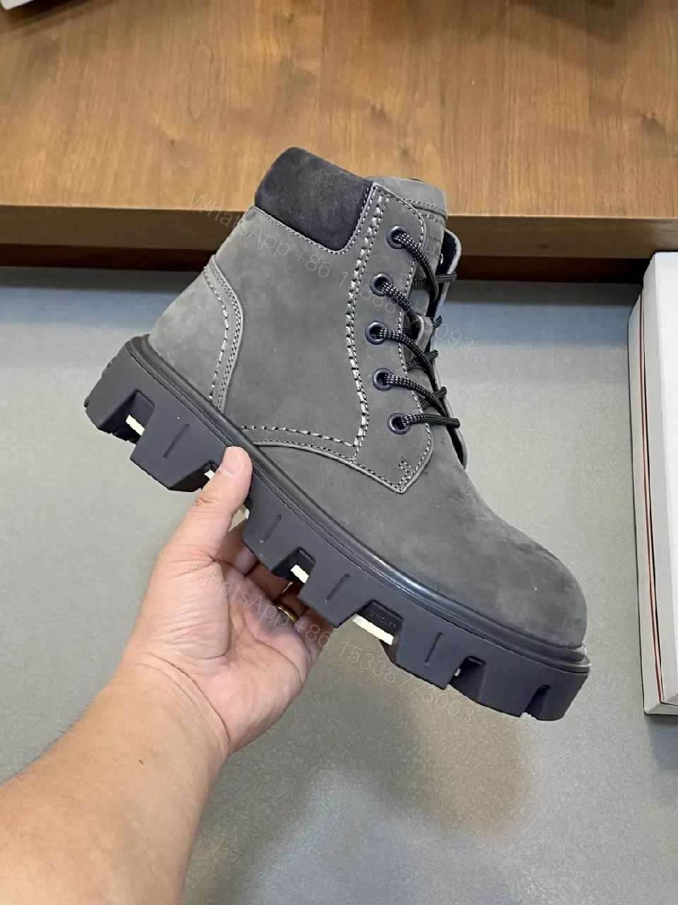 View 3 of Graphite Suede Rugged-Chic Boots with Plush Collar