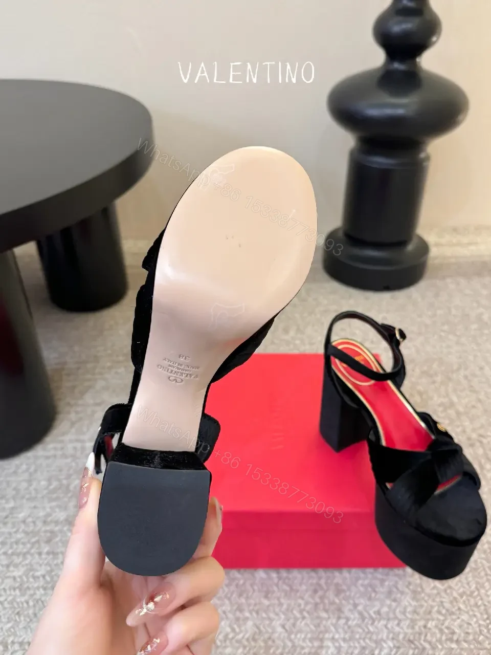 View 5 of Black Suede Platform Sandals Valentino Style Platform Heel Designer Shoe