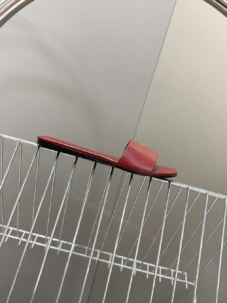 View 7 of Chic Burgundy Leather Minimalist Slides with Ergonomic Comfort
