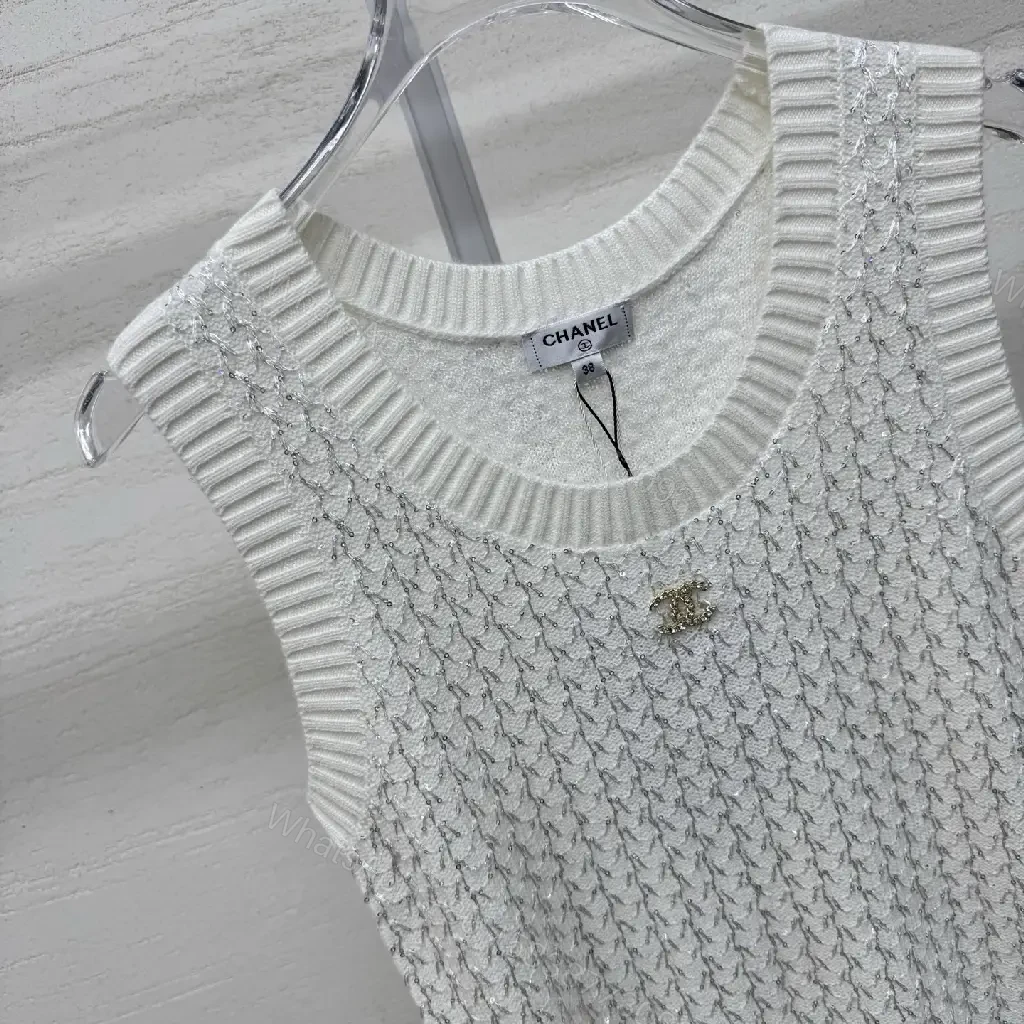 View 7 of Neutral Knit Tank: Texture + Subtle Logo, Sleeveless Top