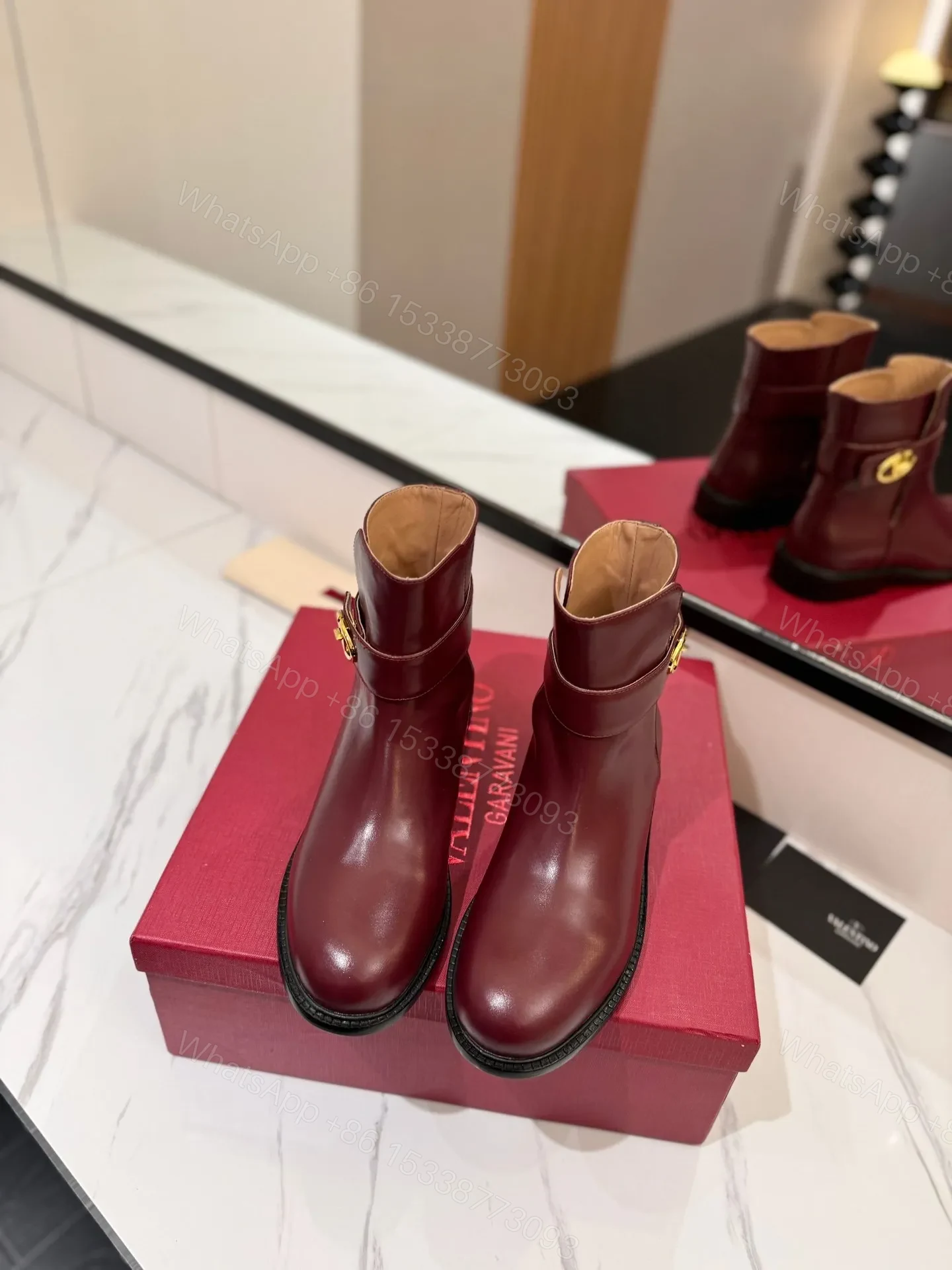 View 4 of Valentino Women Burgundy Leather Ankle Boots
