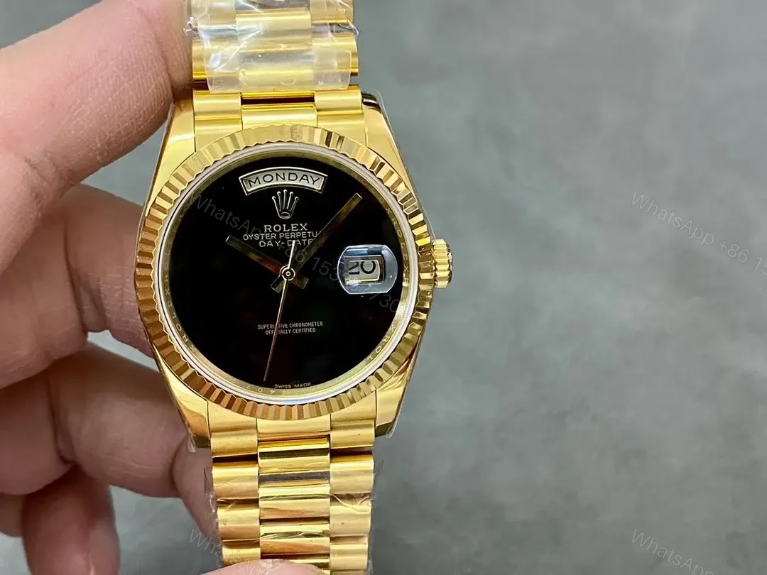 Best Rolex Day-Date 36 Gold replica 36MM Black Dial President Bracelet Edition RG-DAYDATE36-GOLD-BLACK-PRESIDENT — view 1