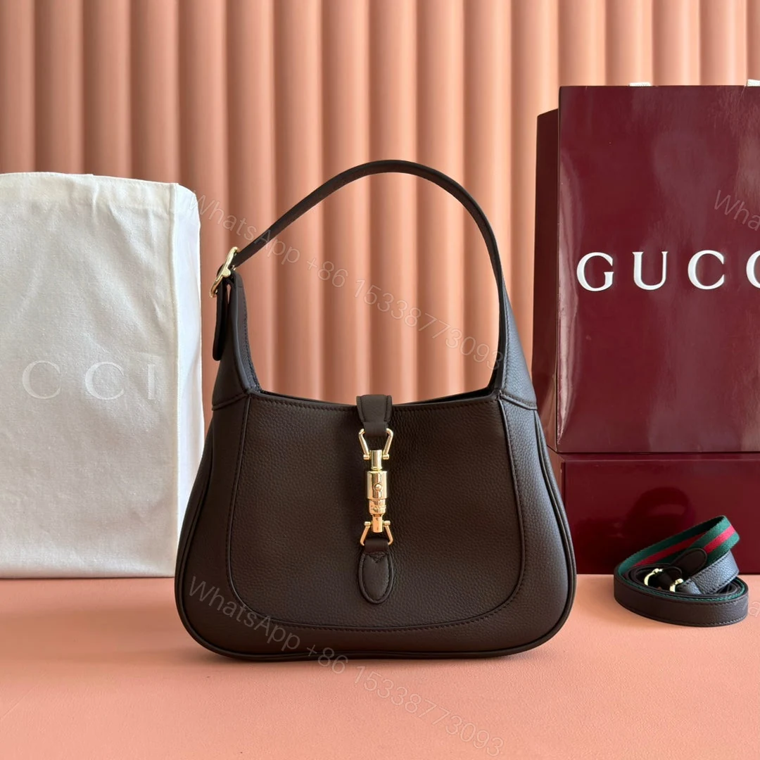 GUCCI 25S JACKIE 1961 SMALL BAG 28 CM IN DARK BROWN LEATHER WITH GOLD HARDWARE — view 1