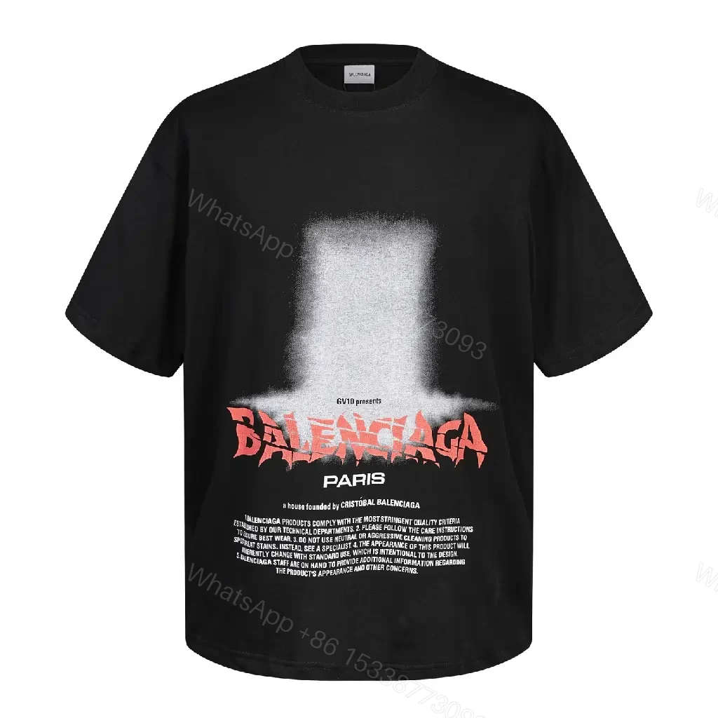 View 8 of Black Cotton Oversized Graphic Tee Balenciaga-inspired Logo Short Sleeve T-shirt