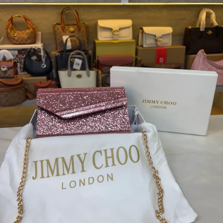 View 6 of FIRST COPY JIMMY CHOO CANDY CLUTCH SHIMMER ROSE HANDBAG