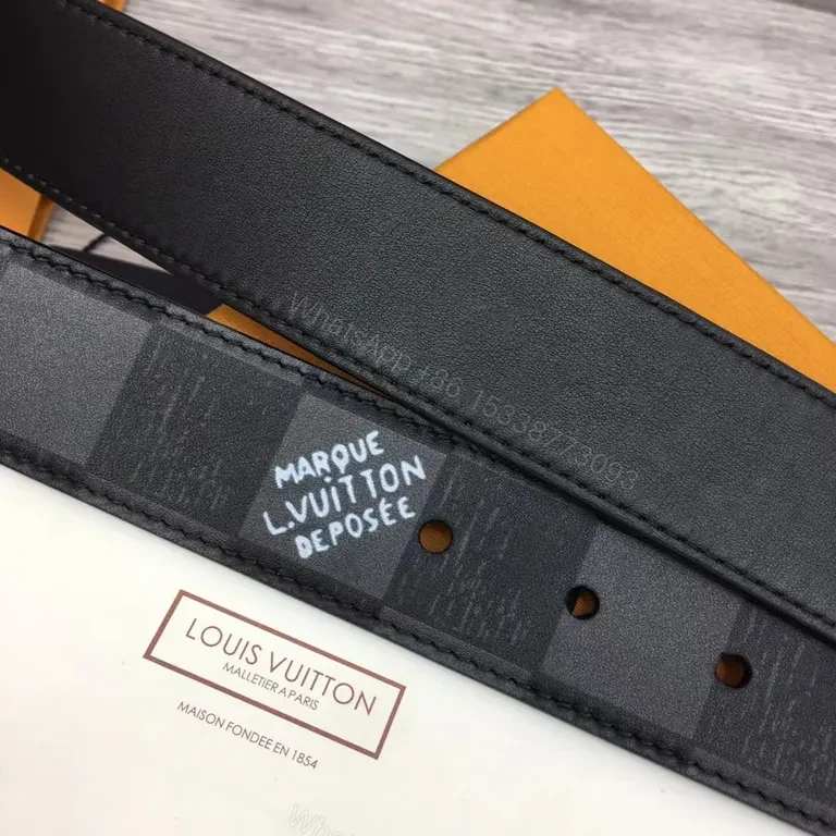 View 2 of Monogram Black Leather Belt â€” Luxury LV Couture Style, 38mm