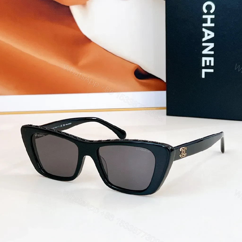 View 6 of Chanel-Inspired Diamond-Accent Cat-Eye Sunglasses, Navy Acetate, Luxury