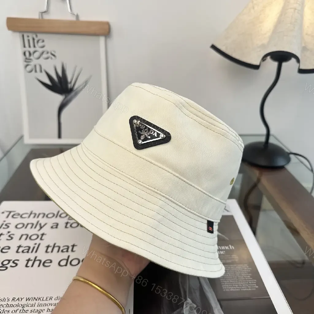 View 7 of White Bucket Hat Cotton Classic Stitch Brim, Minimal Logo Patch