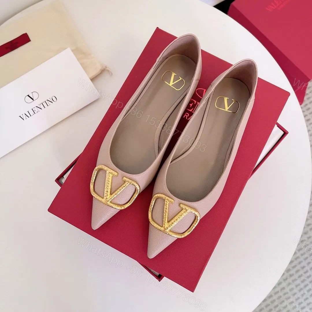 View 3 of Valentino Women Pink Leather Pointed Flats