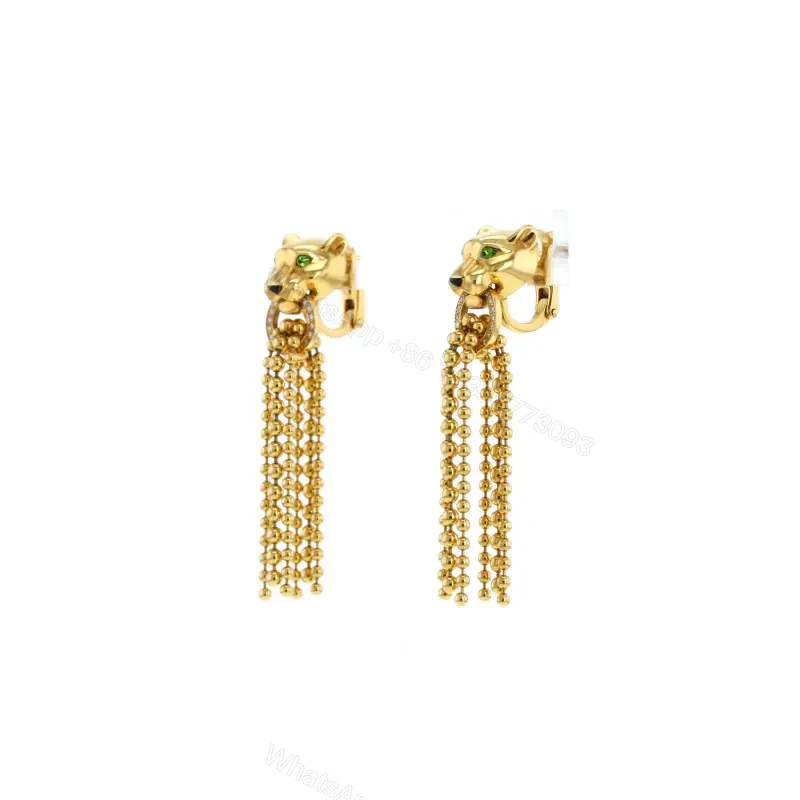 View 2 of 18K Yellow Gold Cartier Panther Diamond Tsavorite Onyx Earrings