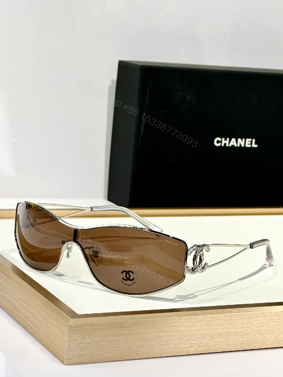 View 6 of Elegant Shield Sunglasses: Crystal-Detail Luxe Shield Glasses