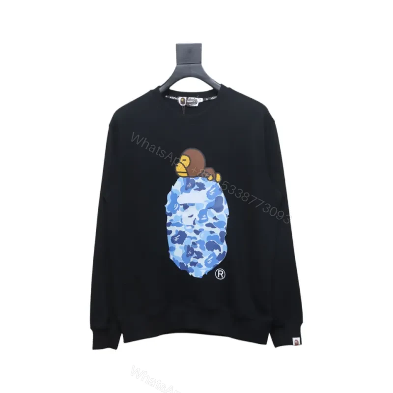 View 4 of Bape Monkey Print Crewneck Sweatshirt 'BlackBlue'