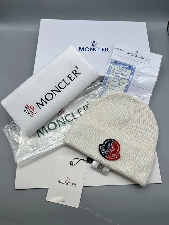 View 2 of Red Knit Beanie with Moncler Patch - Premium Wool Blend Knit Beanie