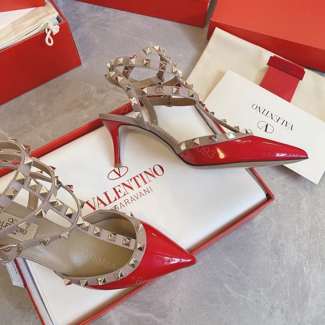 View 3 of Valentino Women Red Patent Leather Studded Heels