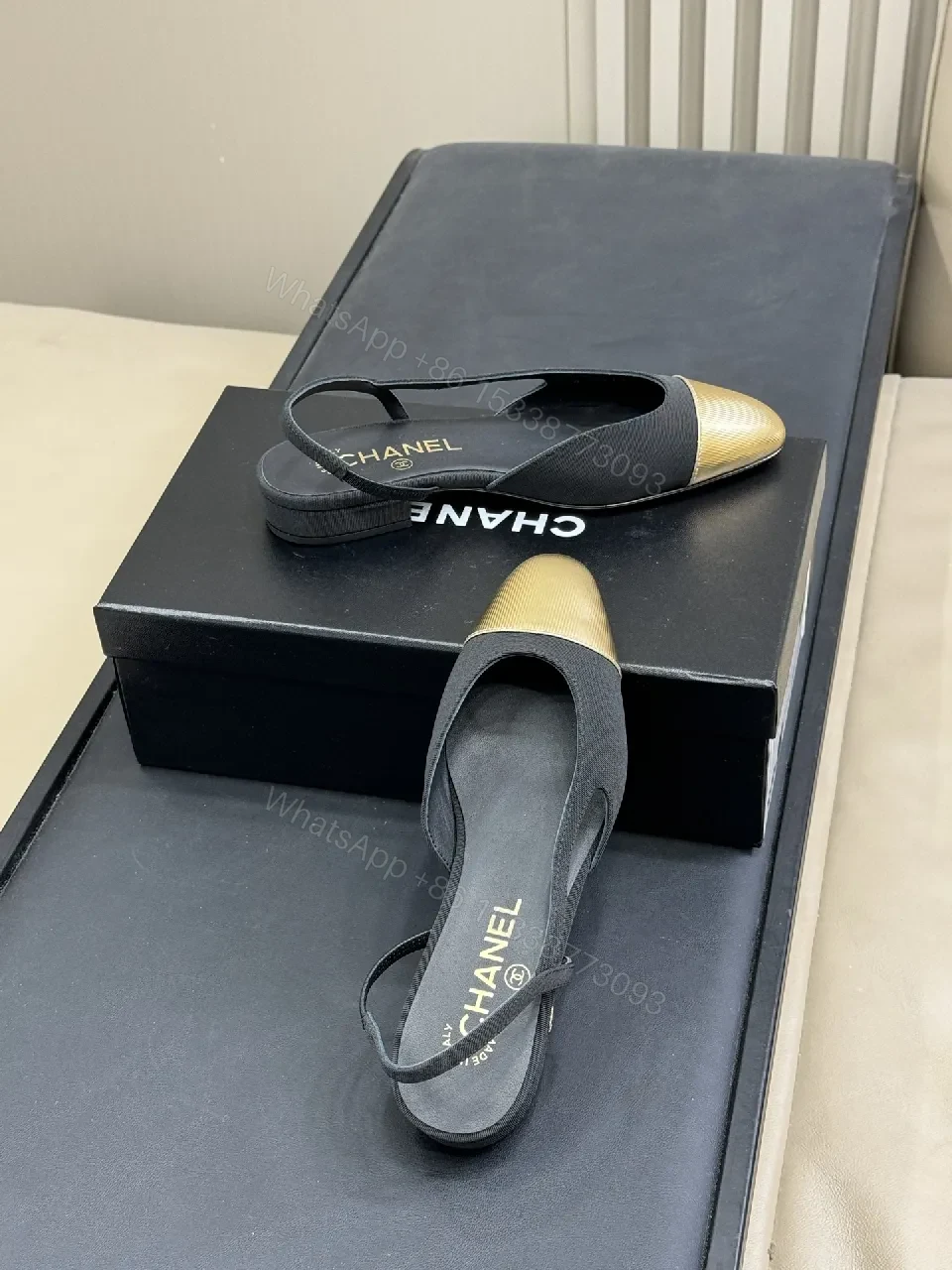 Gold Cap-Toe Knit Slingback Slides: Luxe Comfort — view 1