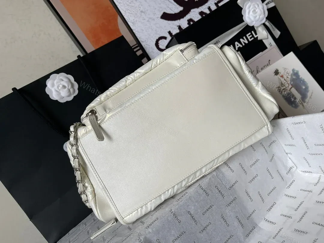 View 4 of CHANEL CC LARGE 35 BOWLING BAG IN WHITE CALFSKIN