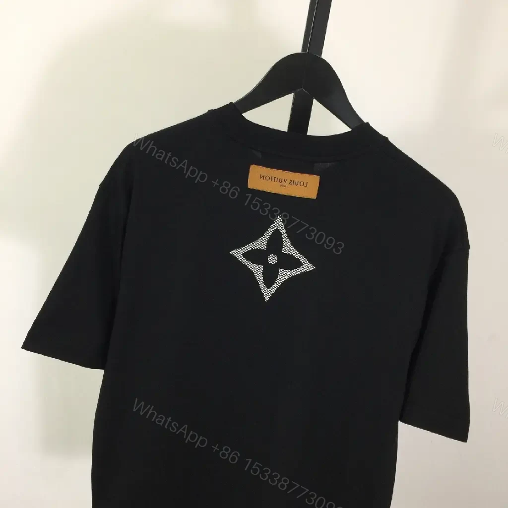 View 2 of Oversized Black Graphic Tee with LV-Inspired Monograms and Detail