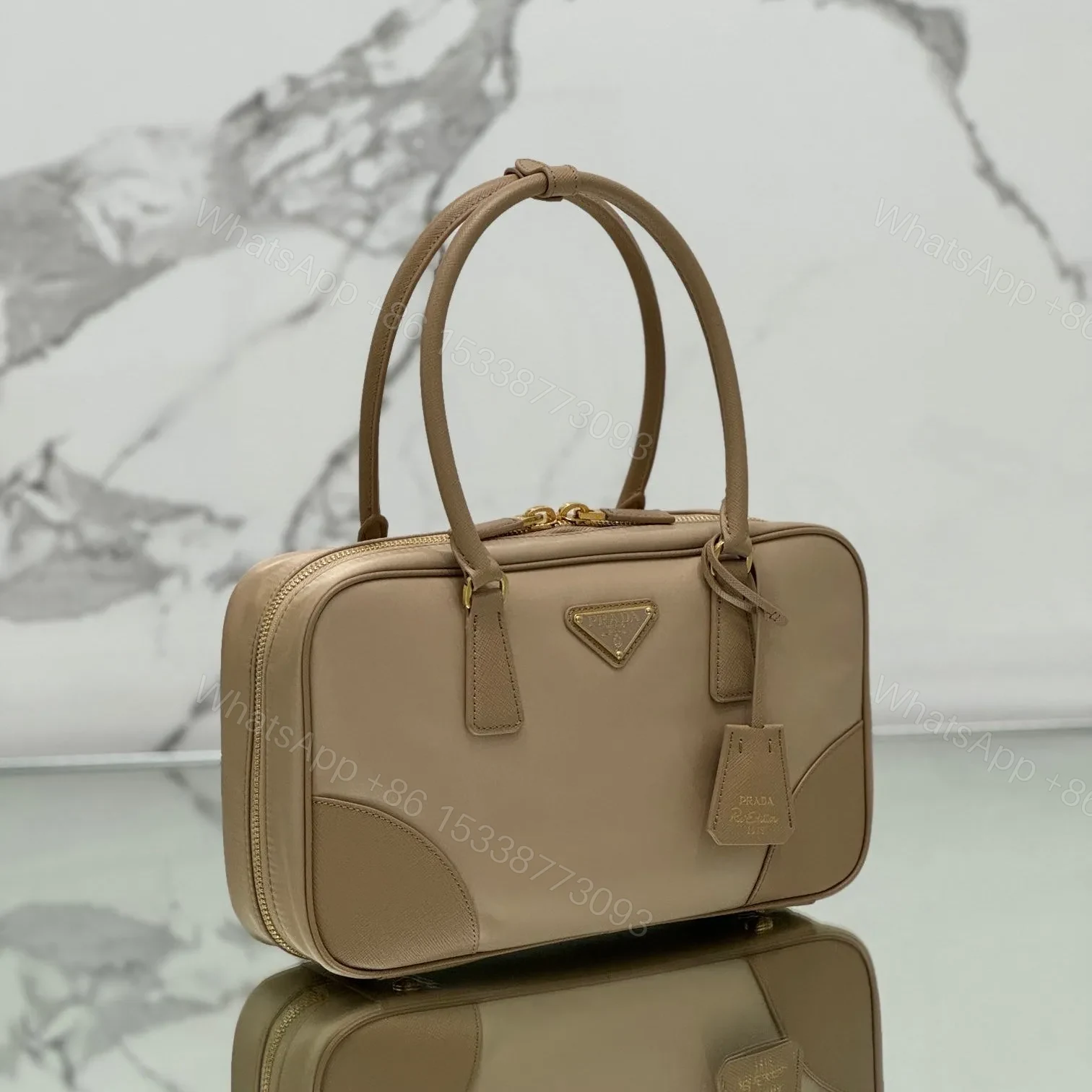 View 2 of MEDIUM TOP HANDLE BAG 30 IN DRIED MOSS NYLON AND CALFSKIN TRIM