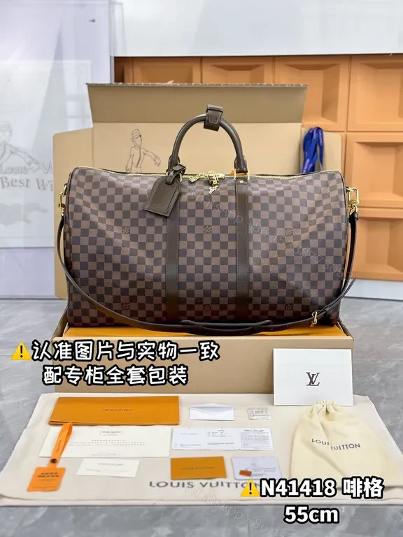 View 7 of Damier Ebene Keepall 55: Premium Travel Duffle with Everyday Versatility