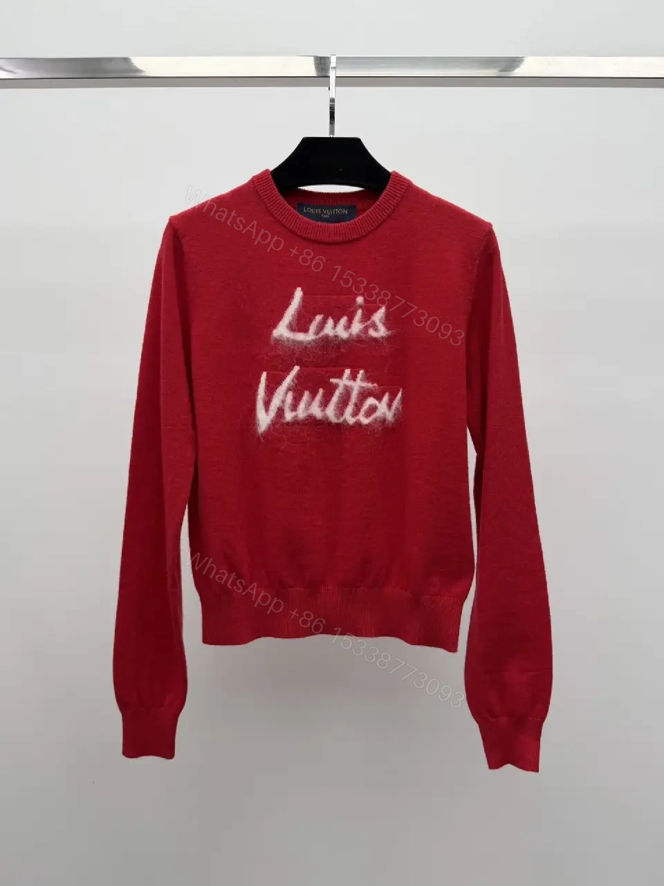Vibrant Red Knit Sweatshirt with Fluffy Logo Luxury Style — view 1