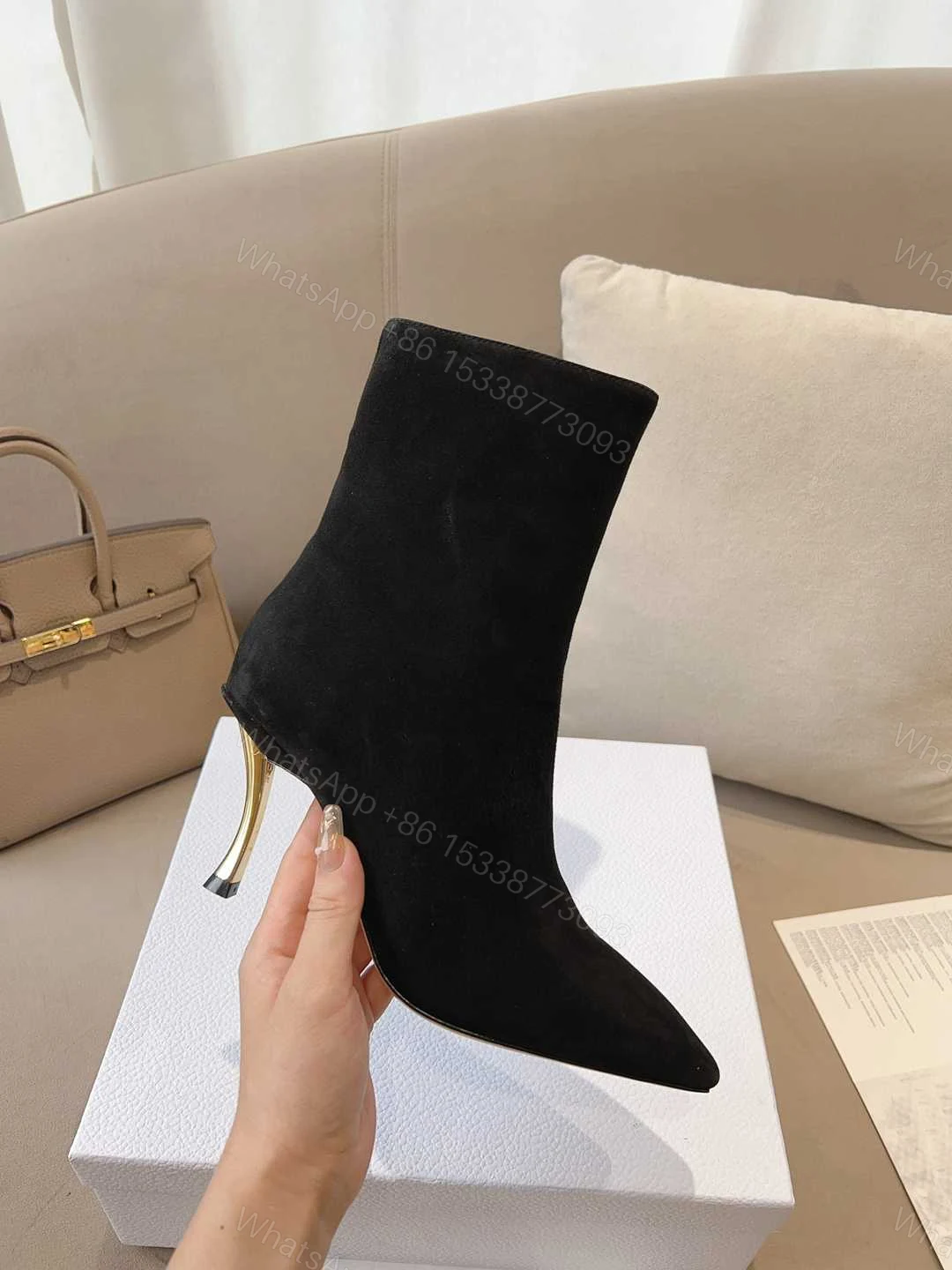 View 5 of DIOR WOMEN D FAME HEELED ANKLE BOOT SUEDE CALFSKIN BLACK