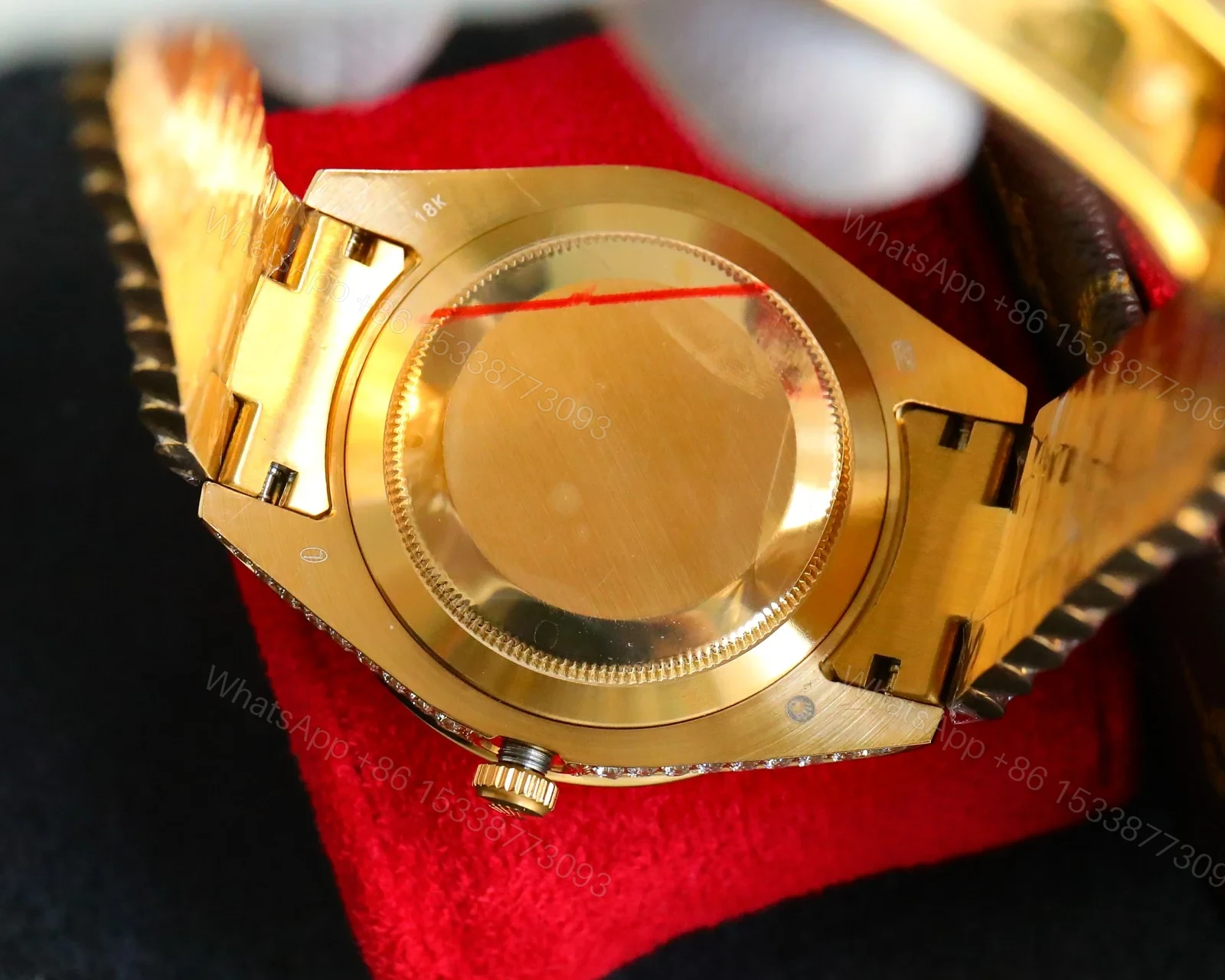 View 9 of Rolex Day-Date Gold Blue Iced Replica 42MM Premium Full Gold Bracelet Blue Dial Edition ROLEX-DD-GOLD-BLU-ICED-FULL-42