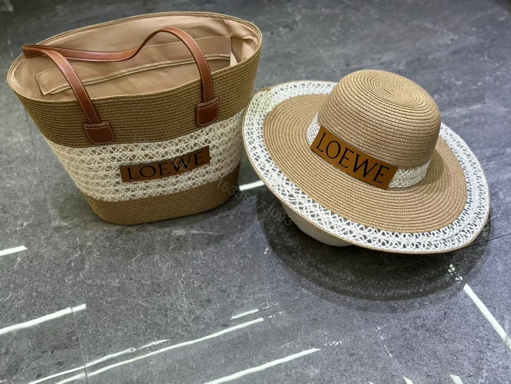 View 2 of Loewe Straw-Texture Set: Coastal Luxury Tote & Hat Set