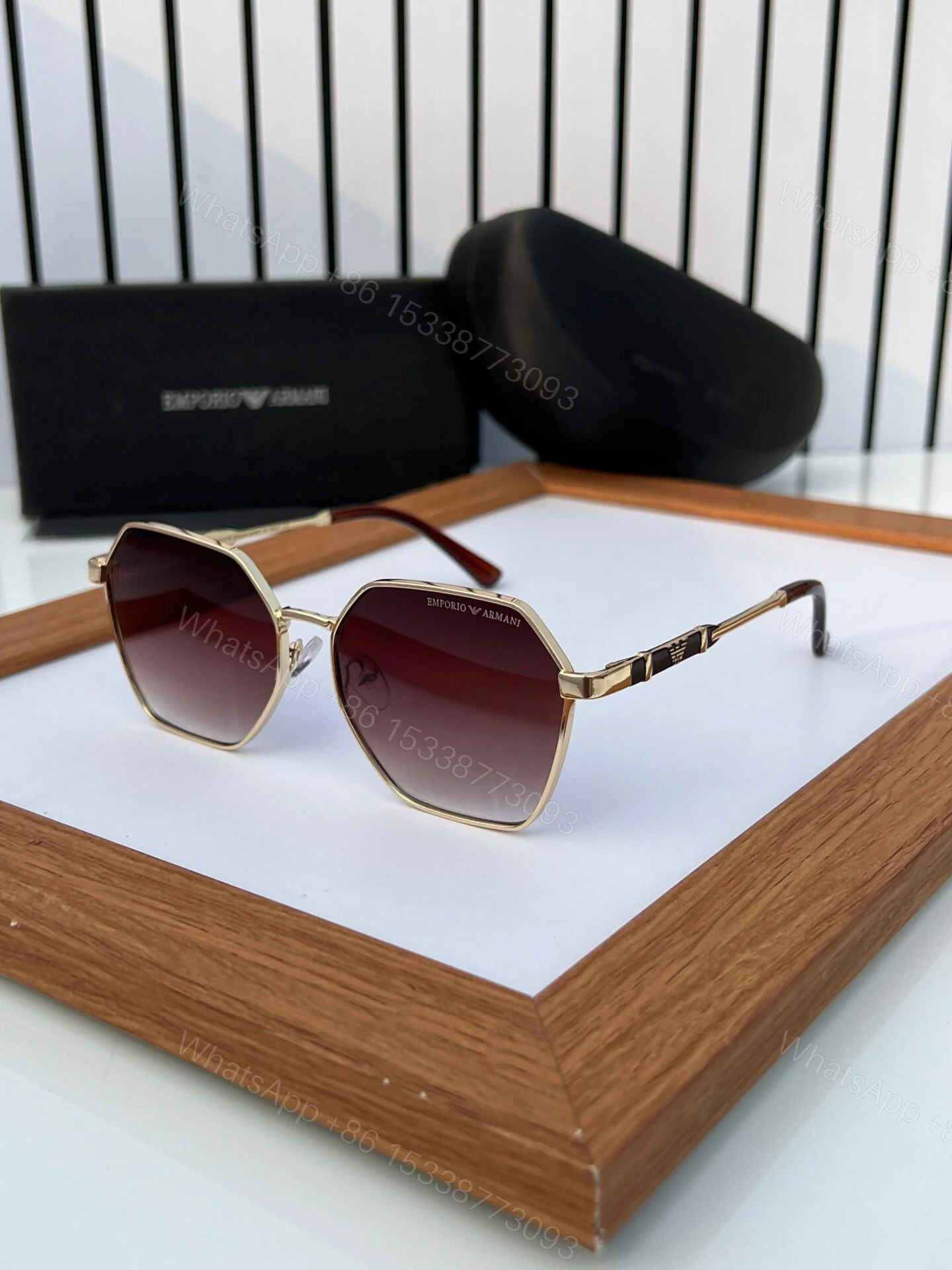 Emporio Armani Geometric Sunglasses Brown-Gold — view 1