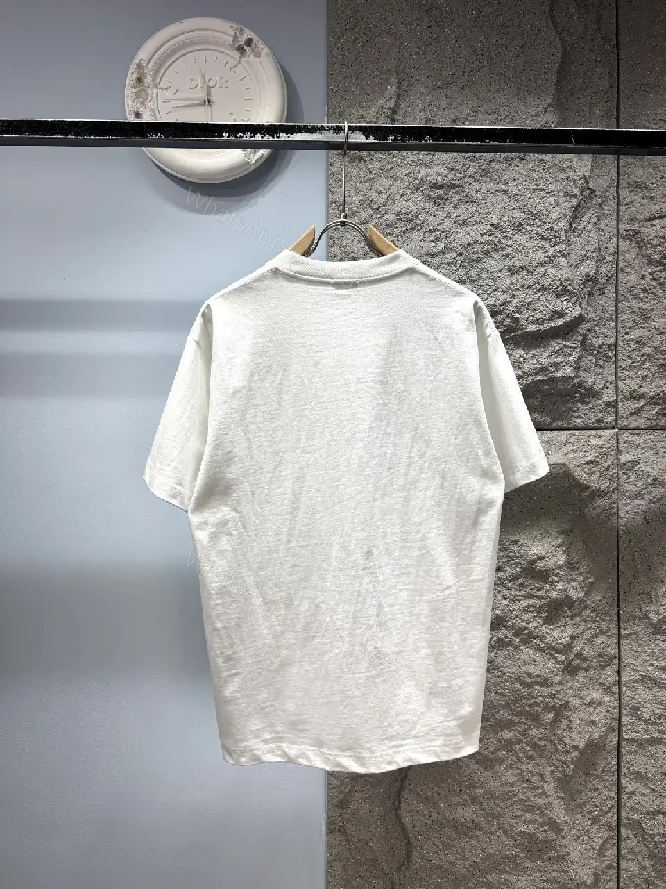 View 5 of White Cotton Tee with Distressed DIOR-Inspired Logo (Casual Luxe)