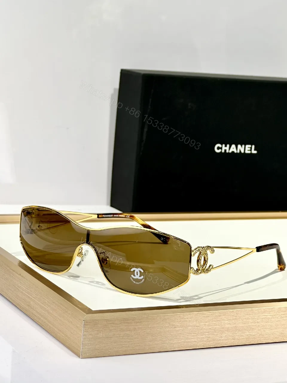 View 5 of Elegant Shield Sunglasses: Crystal-Detail Luxe Shield Glasses