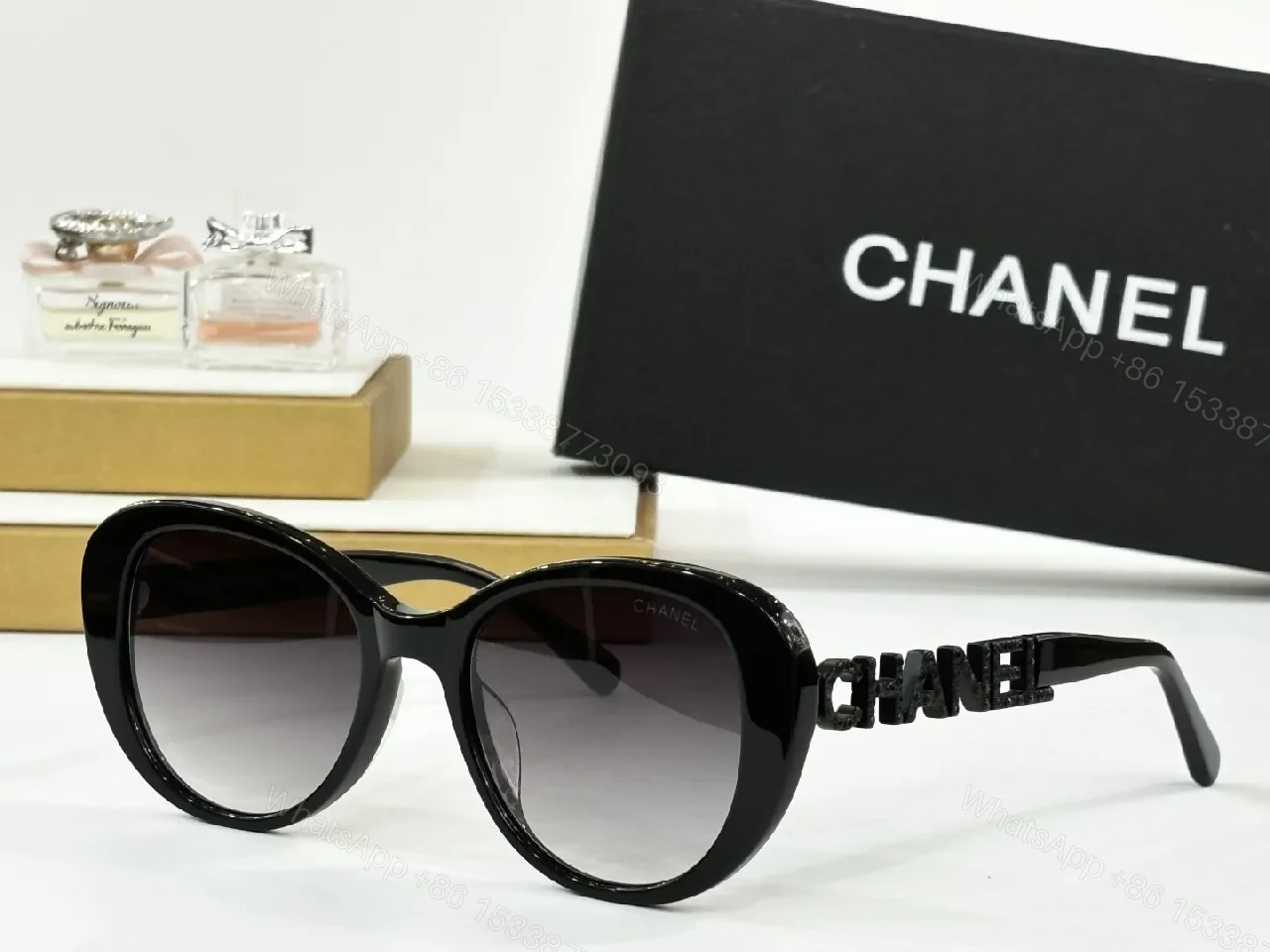View 3 of Chic Taupe-Pink Oversized Round Sunglasses with Logo Detail