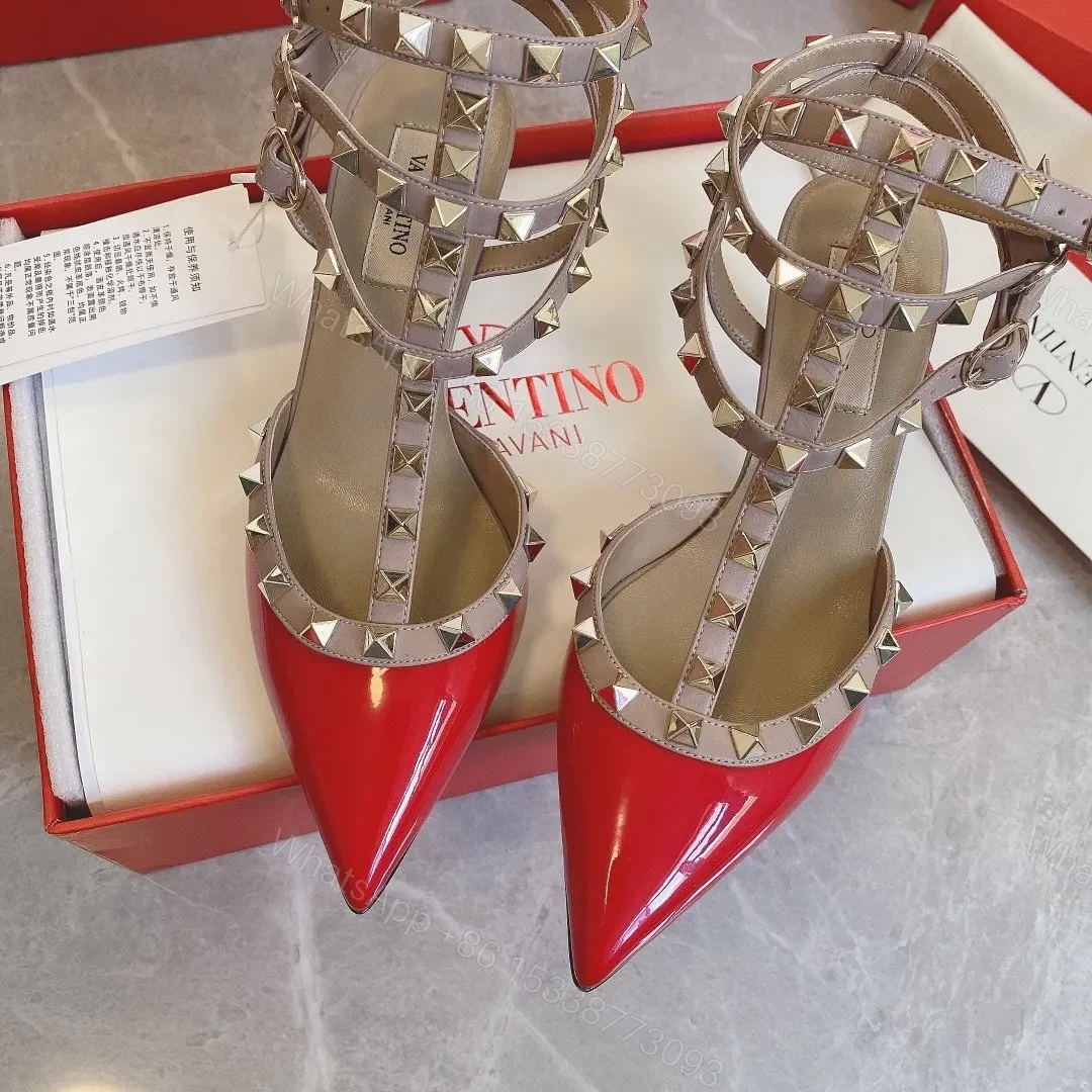 View 4 of Valentino Women Red Patent Leather Studded Heels