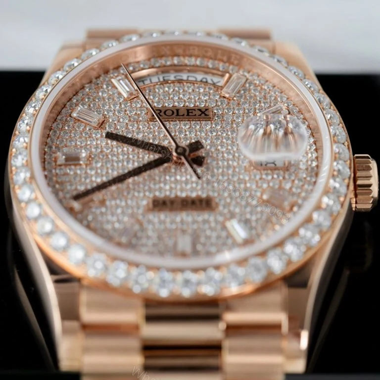 View 2 of Rolex Day-Date 36mm Super Clone 18K Rose Gold Wrapped + Moissanite Diamonds