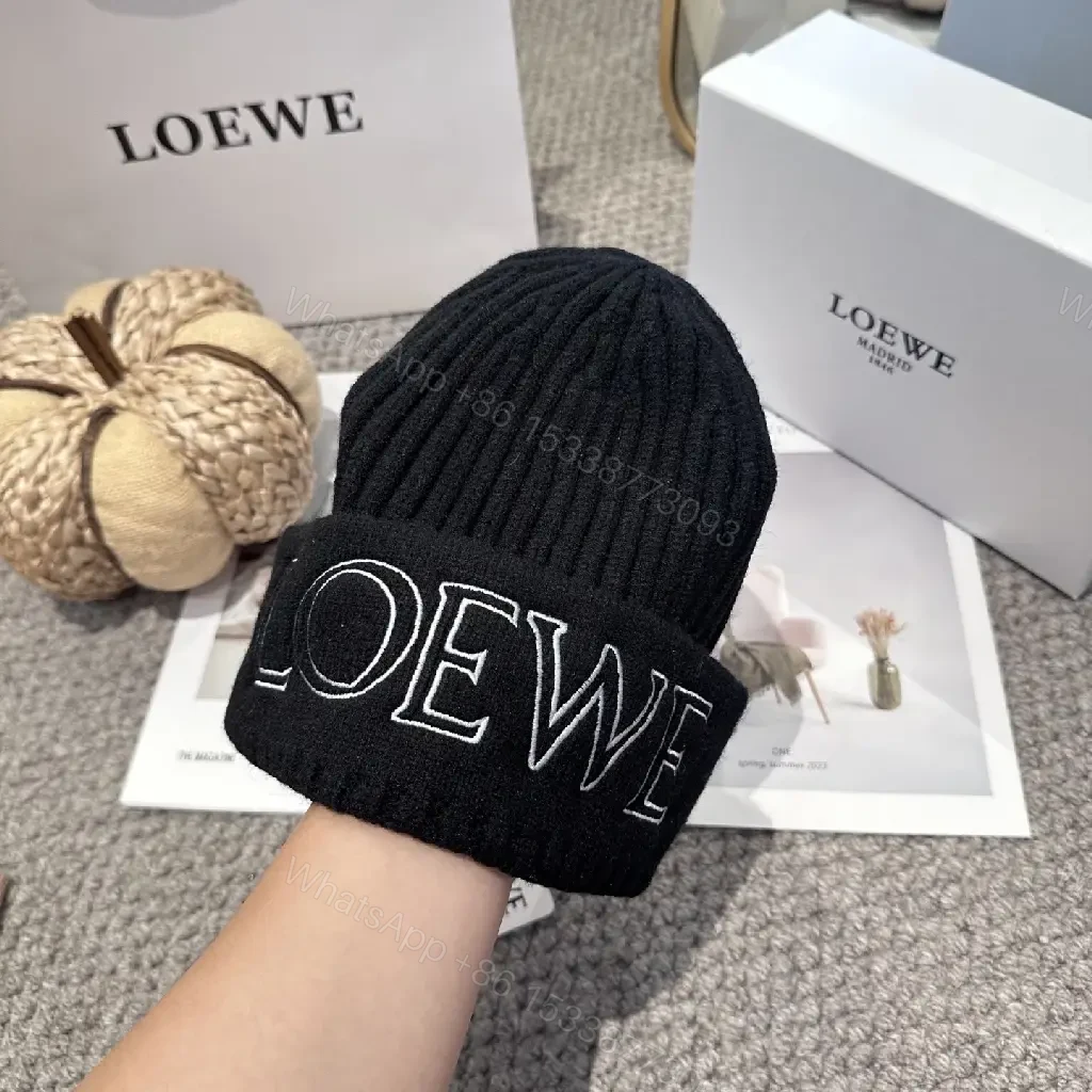 View 2 of Black Knit Beanie + Premium Knit + Chic Minimalist + LOEWE Logo Statement + Beanie