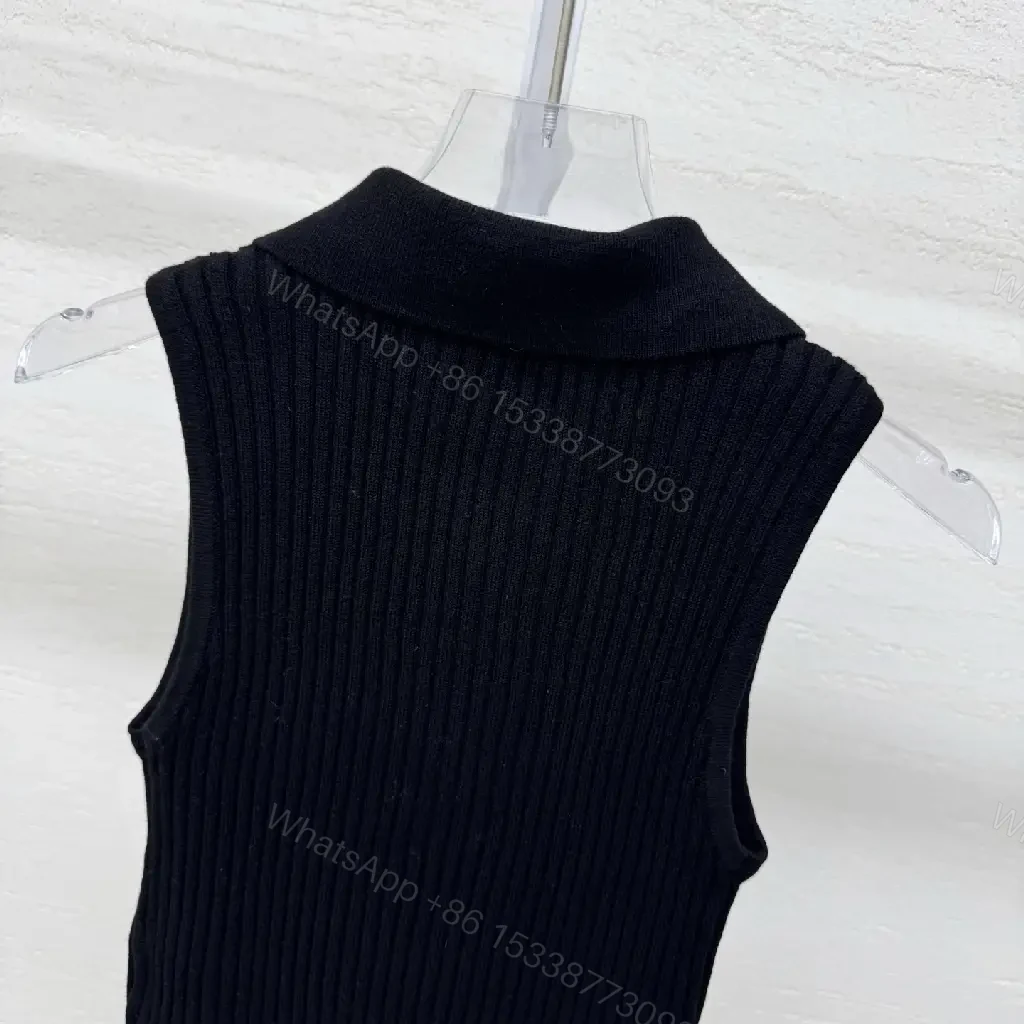 View 3 of Chic Knit Tank: Minimalist Black, Luxe Logo Accent, Zippered Flow