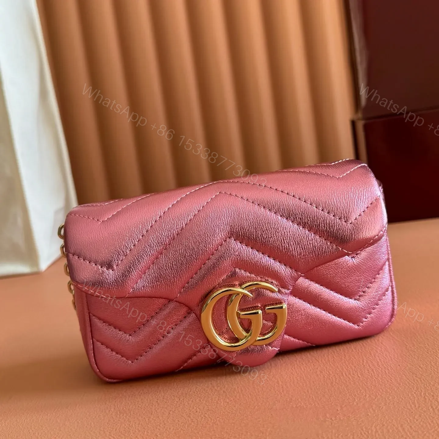 View 2 of GUCCI GG MARMONT BAG 16 IN METALLIC PINK LAMBSKIN