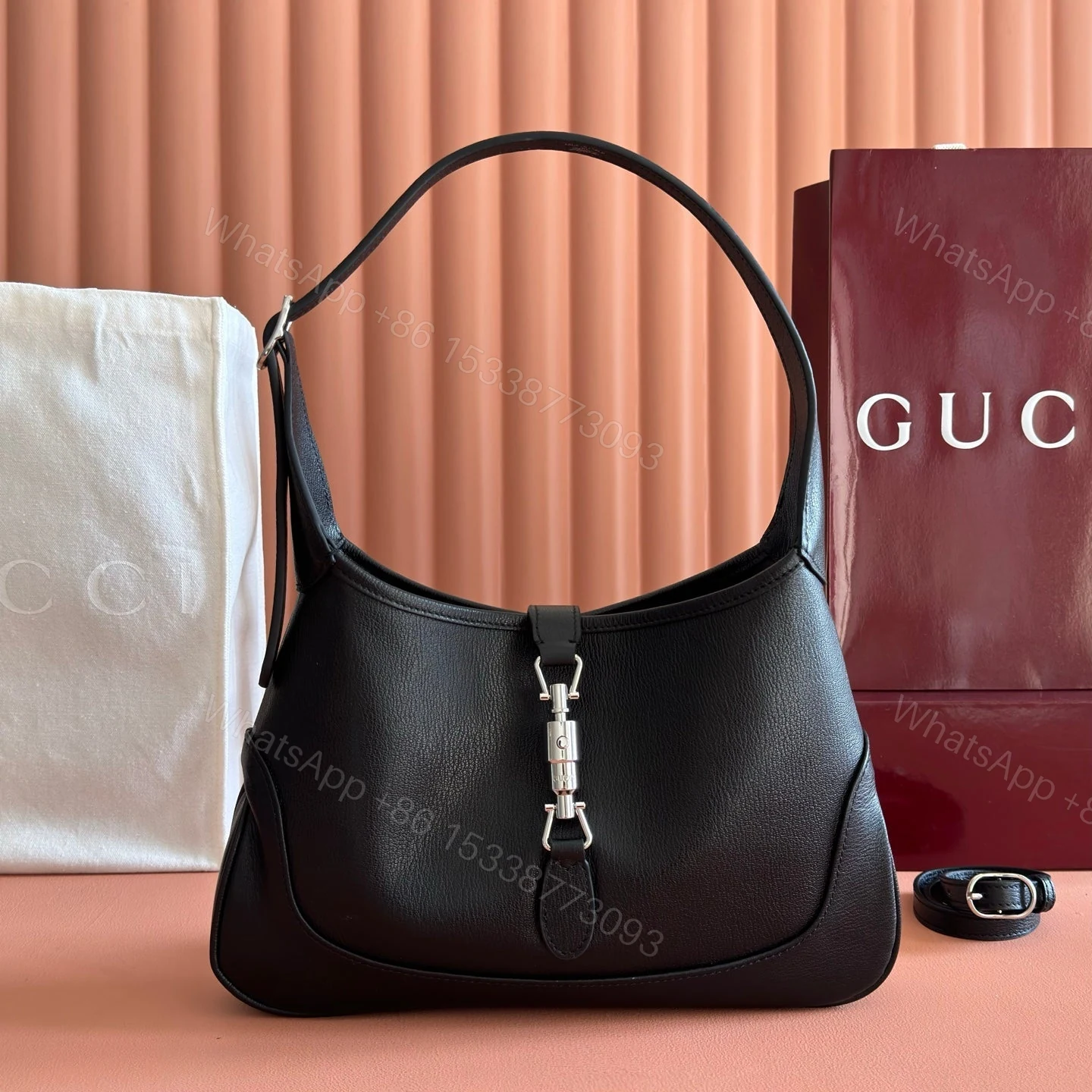 GUCCI 26S JACKIE SLIM SHOULDER BAG 28 IN BLACK CALFSKIN — view 1