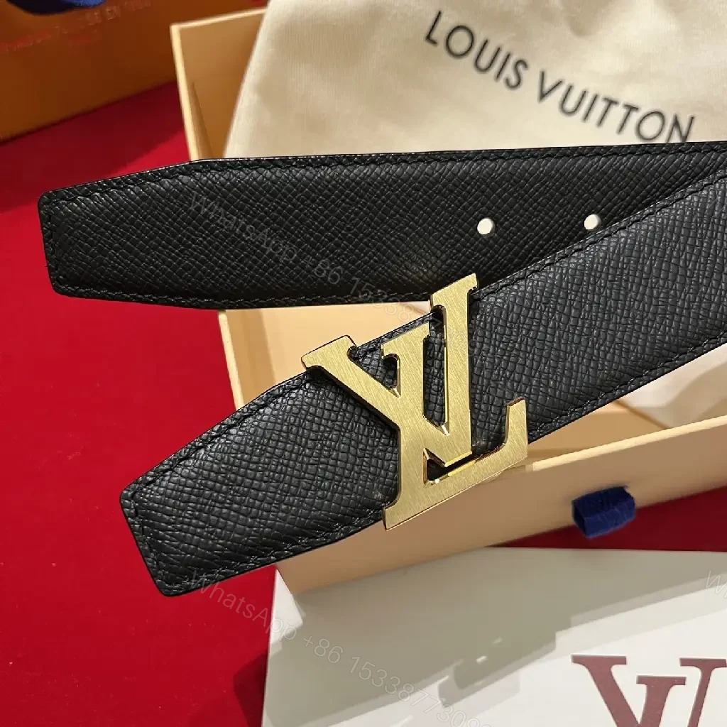View 5 of Black Leather Belt Gold Logo Accent Luxury Belt for Everyday Wear
