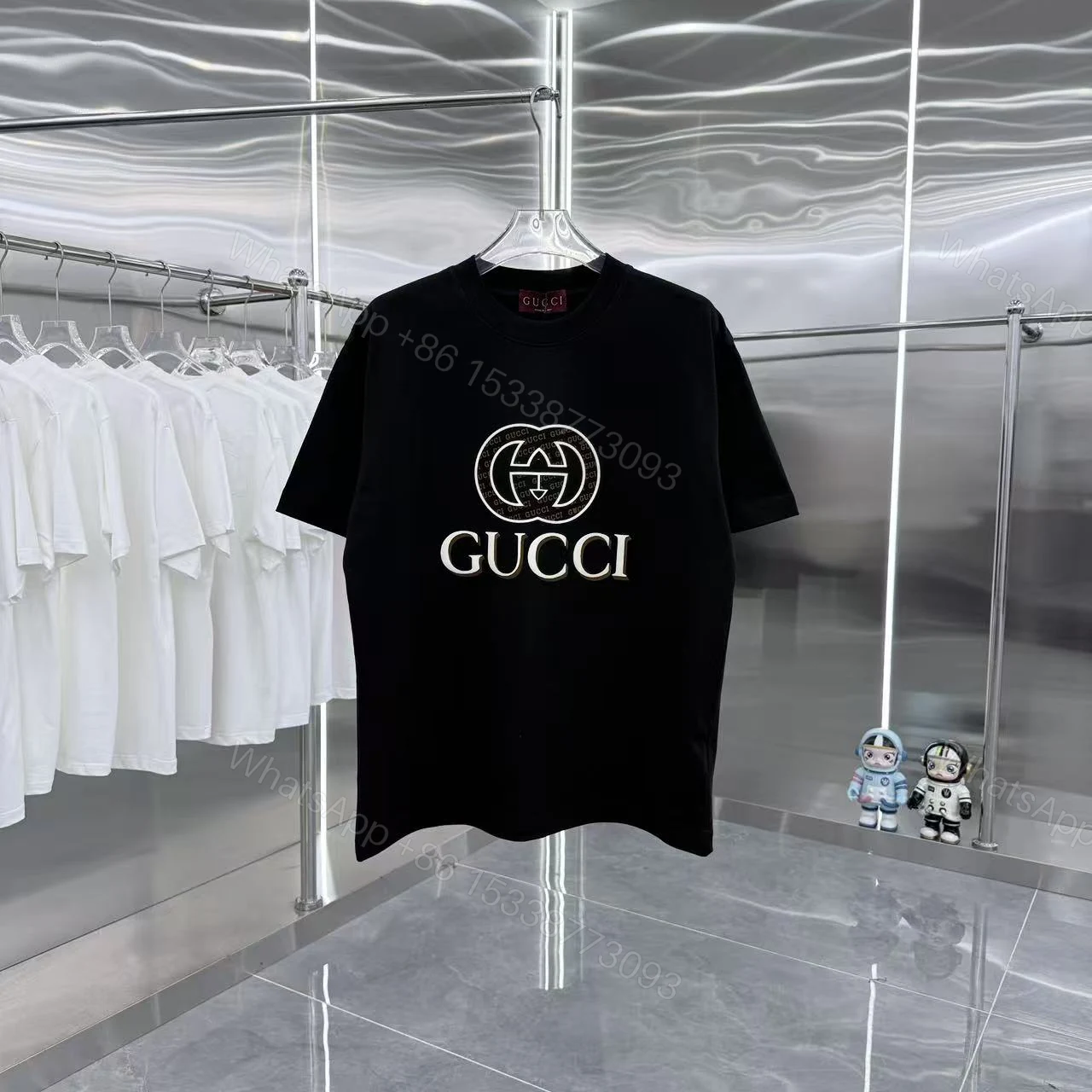Gucci一比一黑T短袖男款 GG圓框Logo立體印花設計 — view 1