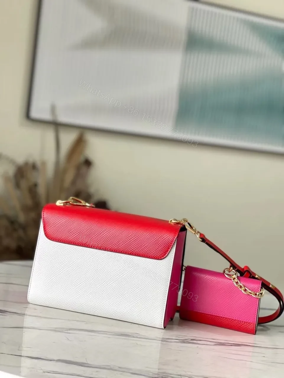 View 5 of Louis Vuitton LV Twist Mix Pink Red Handbags Cowhide Leather 24cm