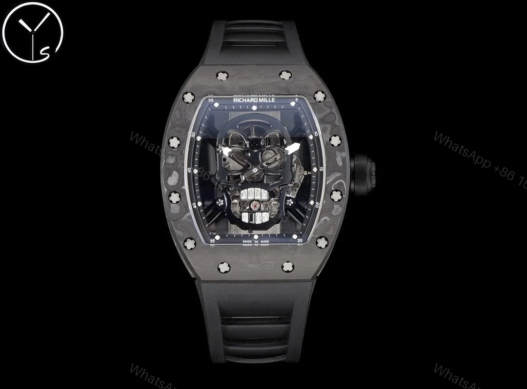 View 2 of Replica Richard Mille RM 052 Black Carbon Fiber Case Skeleton Skull Dial Men’s Luxury Watch