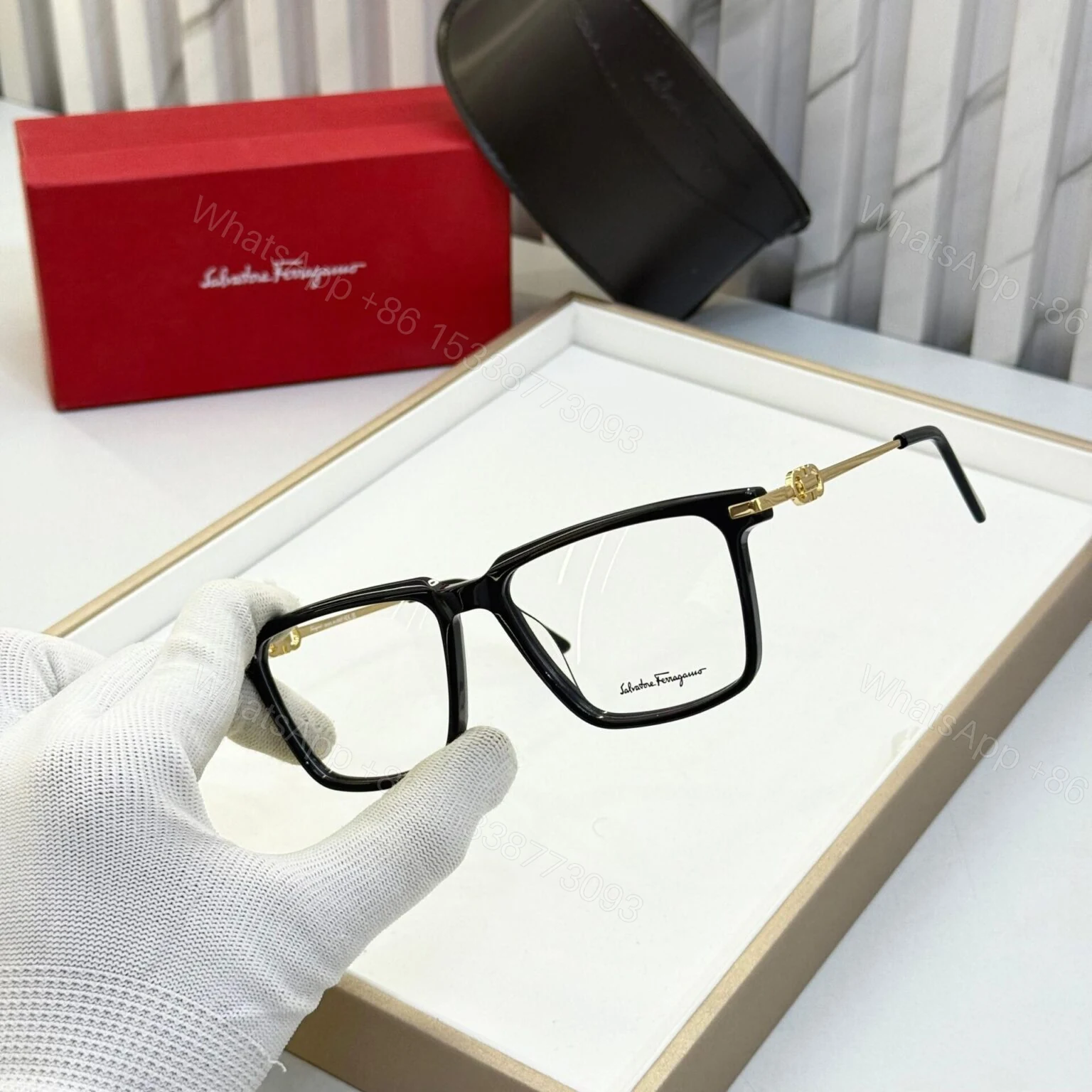 View 2 of Salvatore Ferragamo Square Black-Gold Eyeglasses