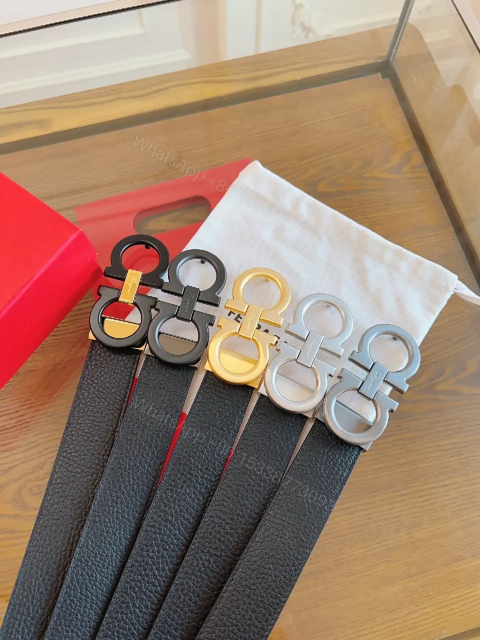 View 5 of Premium Leather Belt with Interlocking Buckle - Modern Luxury