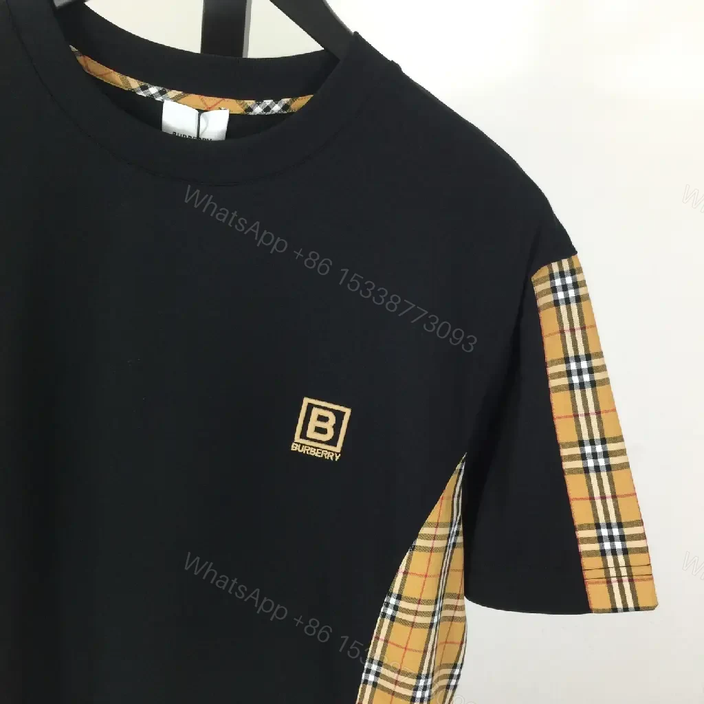 View 8 of Bold Contrast Plaid Panels Tee | Cotton Knit Modern Minimalist Essentials
