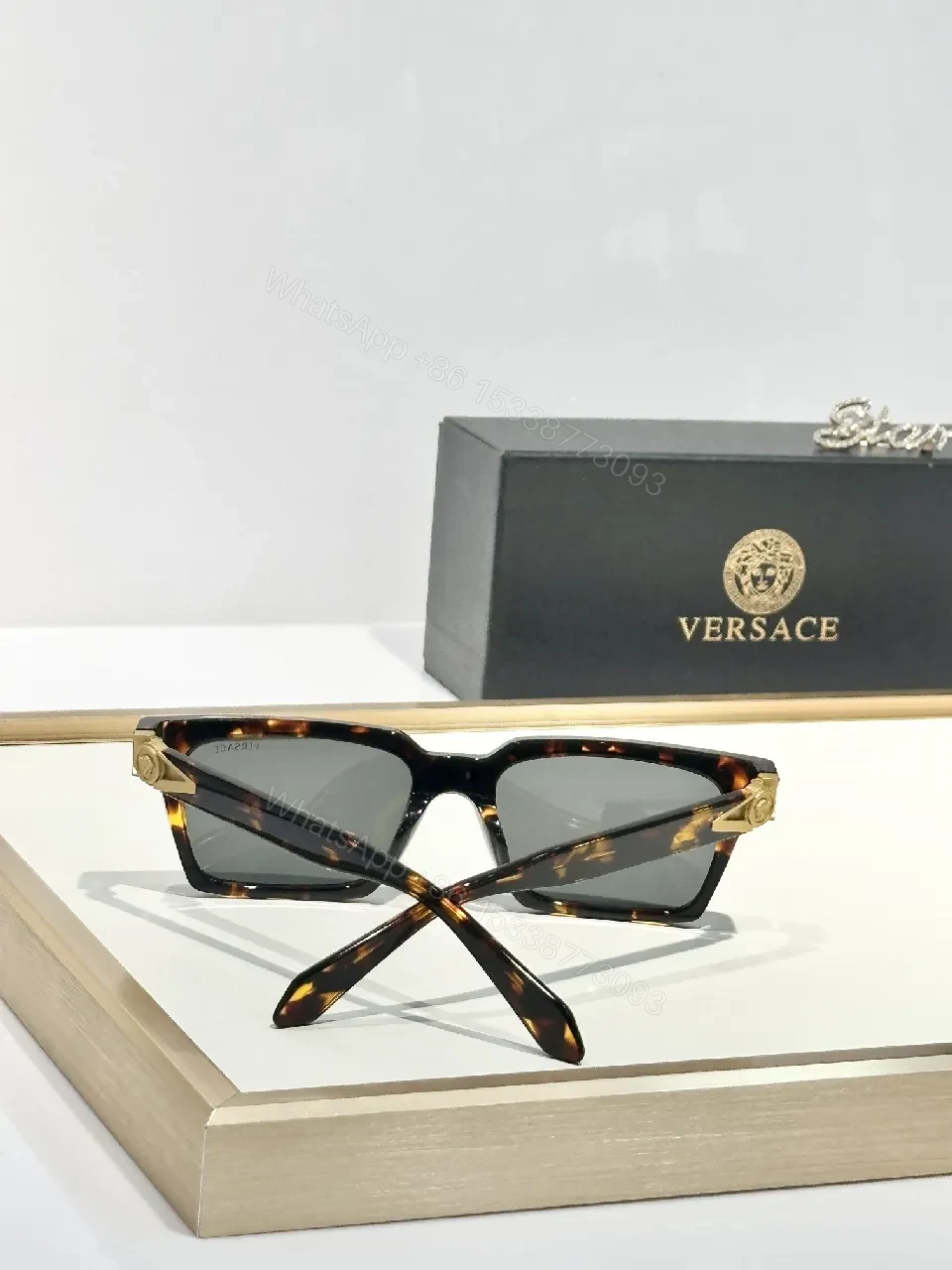 View 9 of Bold Black Acetate Sunglasses with Gold-Accent Hardware